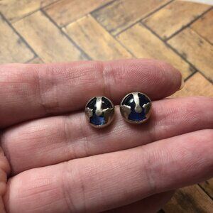 Vintage 925 Sterling Silver Celtic Design Blue Gemstone Post Earrings